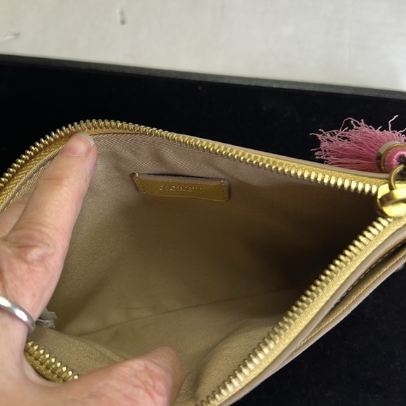 J.CREW SAFFIANO LEATHER GOLD CLUTCH POUCH TASEL ZIP - Picture 7 of 10